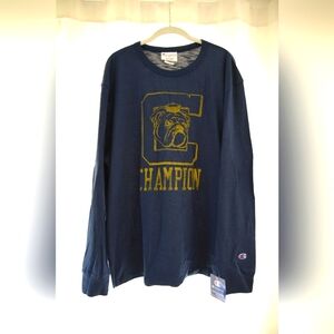 Champion Men's Heritage Long-Sleeve Slub Tee, C Logo with Bulldog Midnight Vista